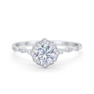 14K White Gold Round Petite Dainty Bridal Wedding Engagement Ring Simulated CZ Size-7